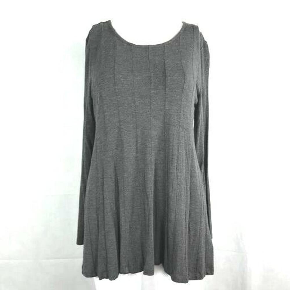 Soft Surroundings Shirt Womens Sz PS Petite Gray Bell Sleeve‎ Knit Stretch Tunic